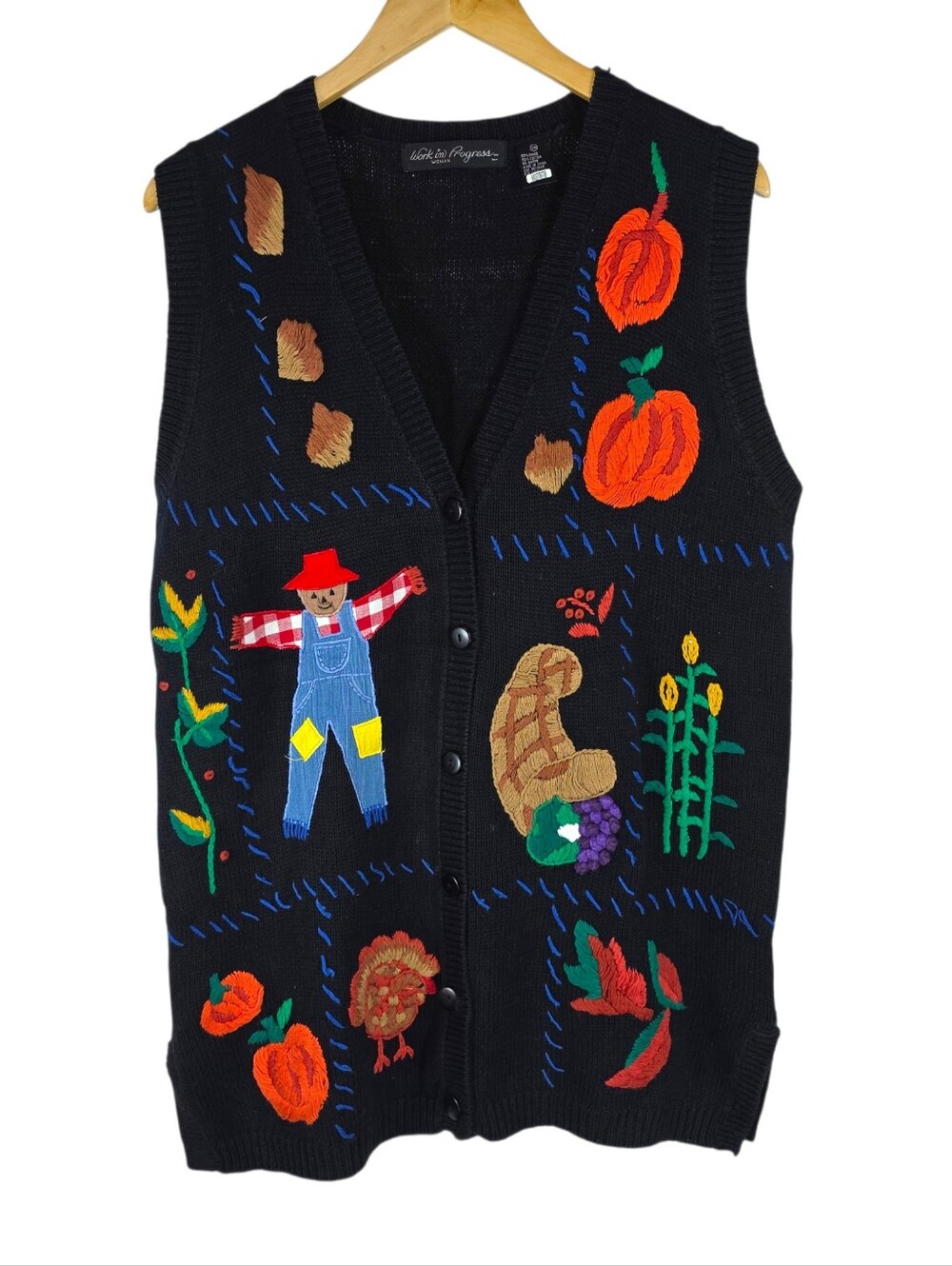 Work In Progress Pumpkin Fall Sweater Vest Novelty Sz 2X Thanksgiving Teacher